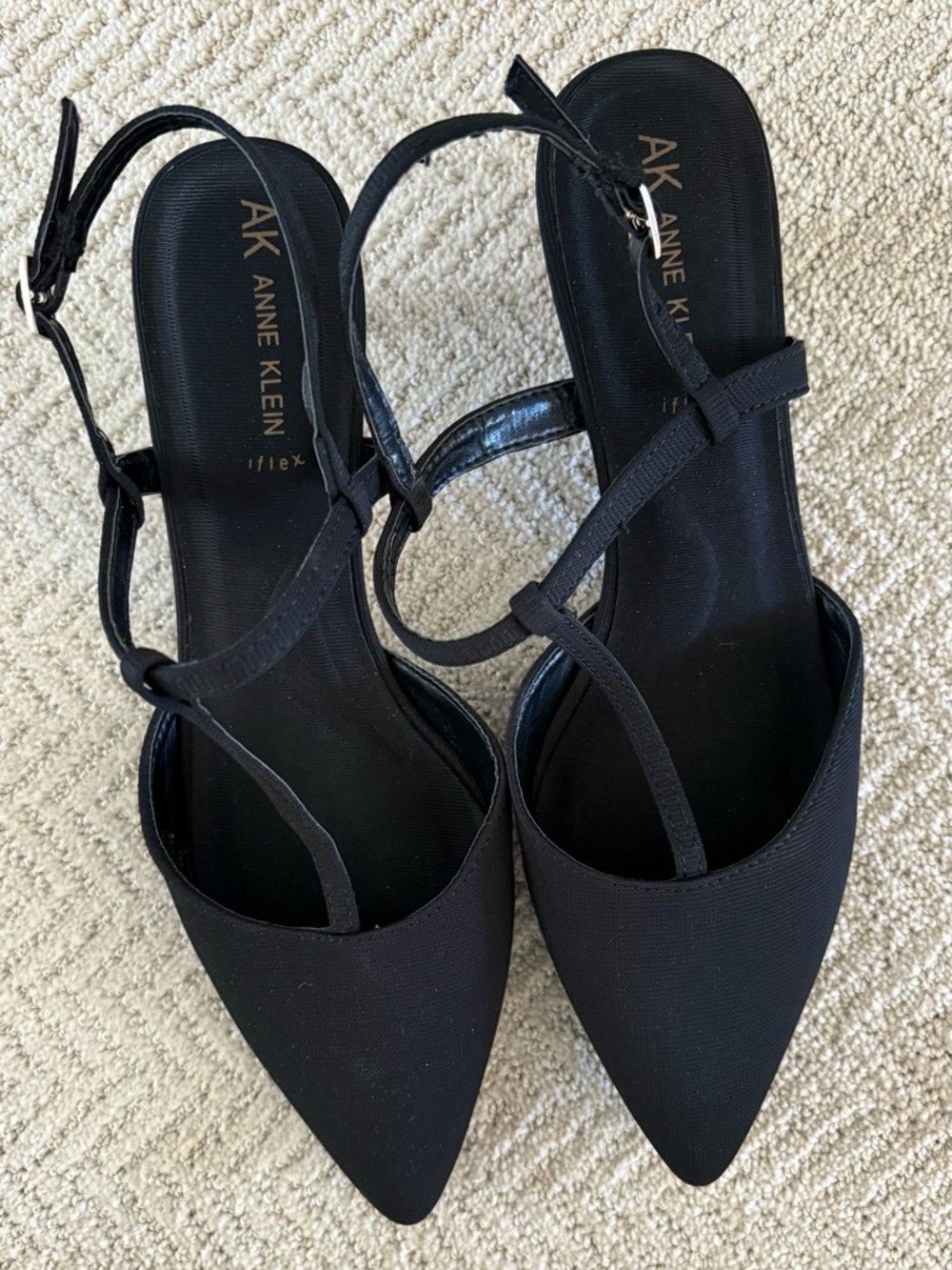 Anne Klein Black T-Strap Pointed Kitten Heel Pumps - Picture 3 of 4